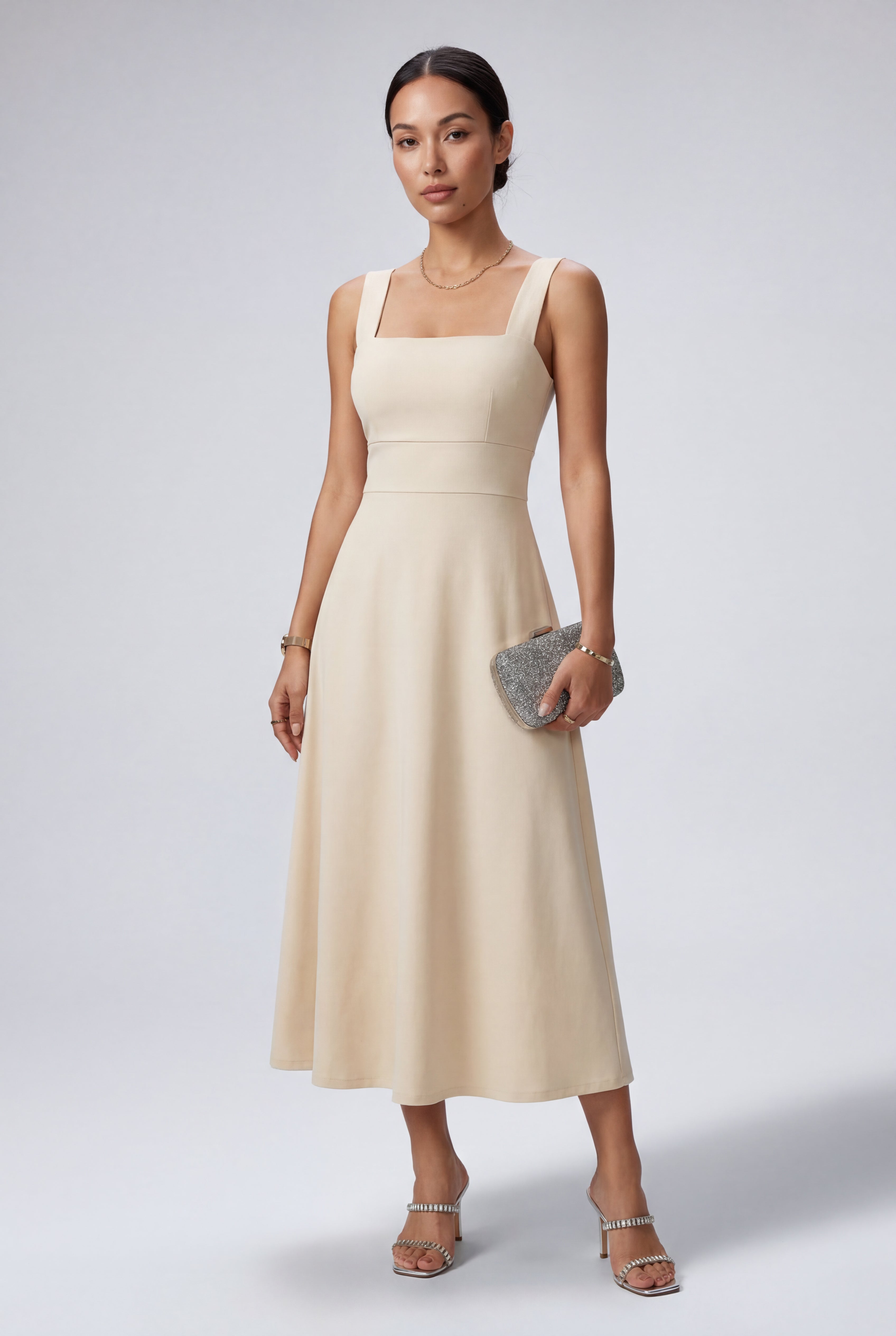 Alessia | Square Neck Sleeveless A-Line Midi Dress For Women