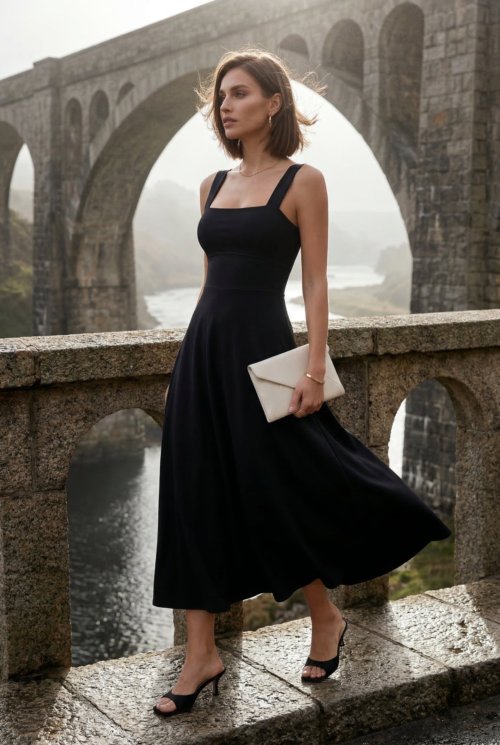 Alessia | Square Neck Sleeveless A-Line Midi Dress For Women