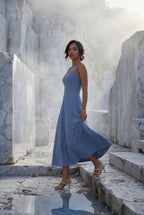 Alessia | Square Neck Sleeveless A-Line Midi Dress For Women