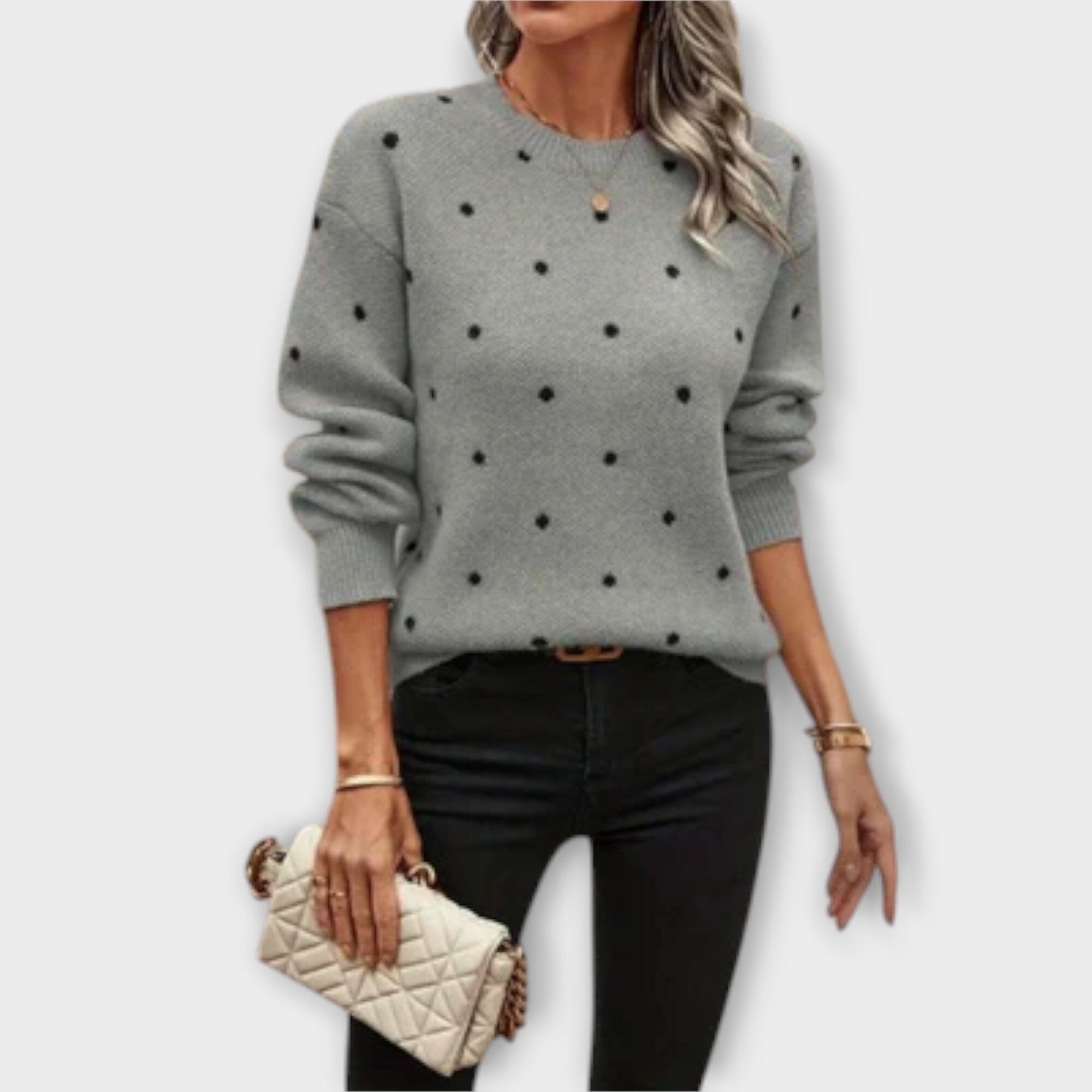 The Eva-Maria - Long Sleeve Polka Dot Knit Sweater