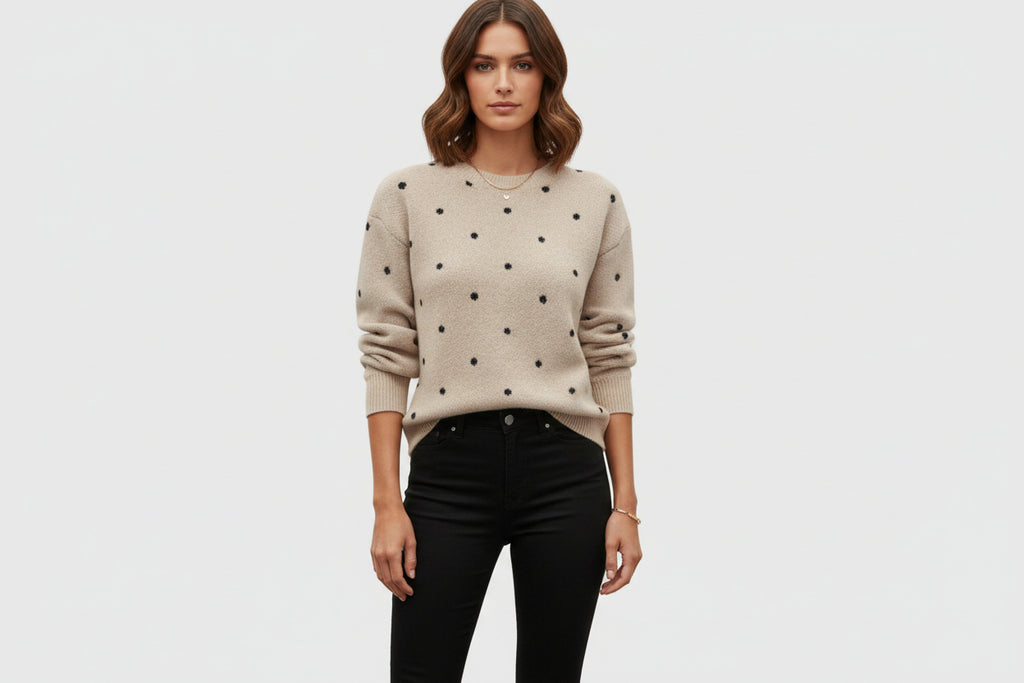 The Eva-Maria - Long Sleeve Polka Dot Knit Sweater