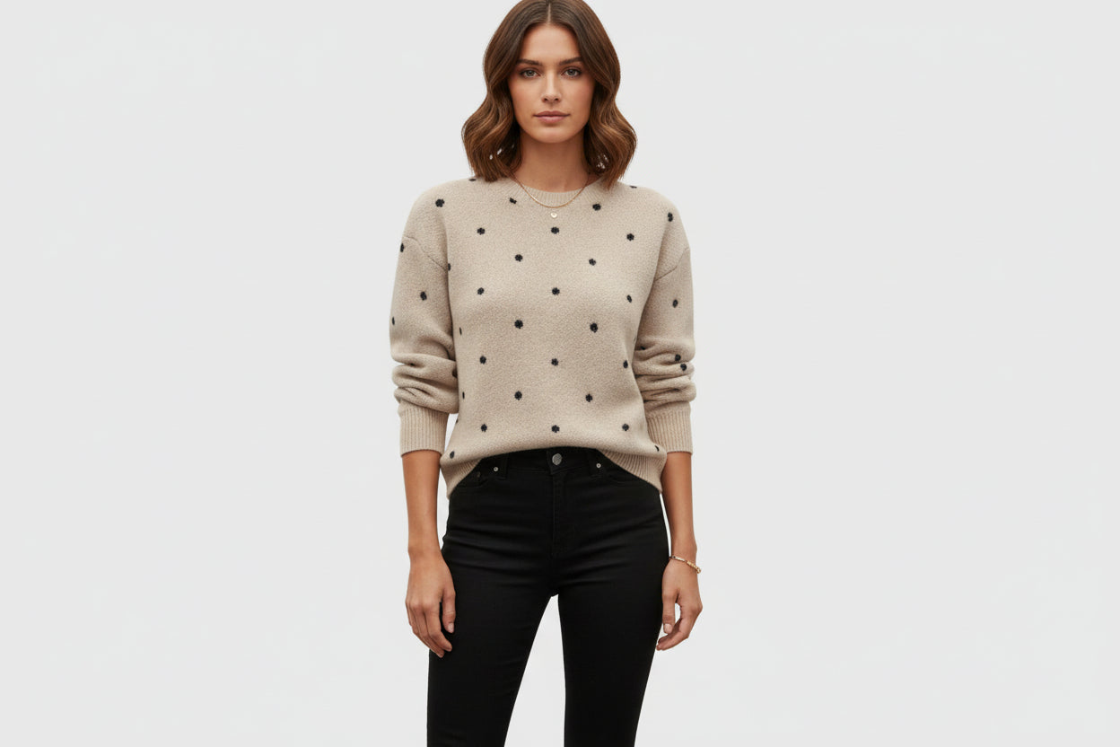 The Eva-Maria - Long Sleeve Polka Dot Knit Sweater