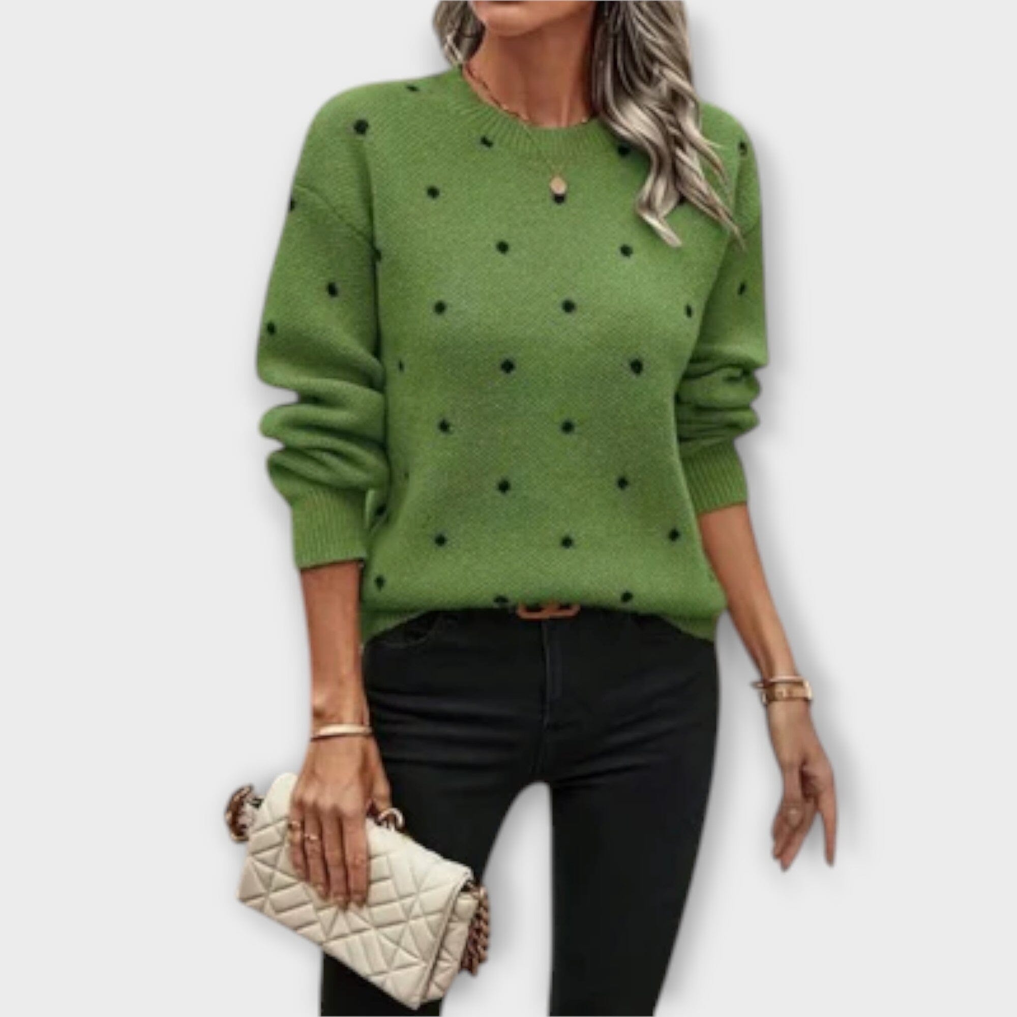 The Eva-Maria - Long Sleeve Polka Dot Knit Sweater