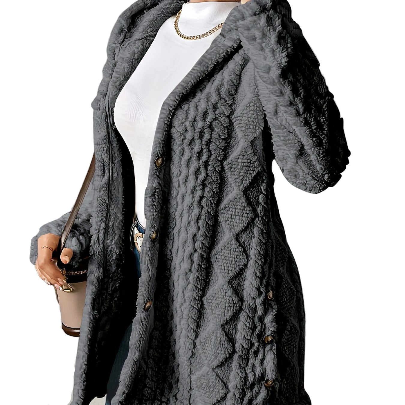 Lucy | Plush Elegance Hooded Jacquard Coat