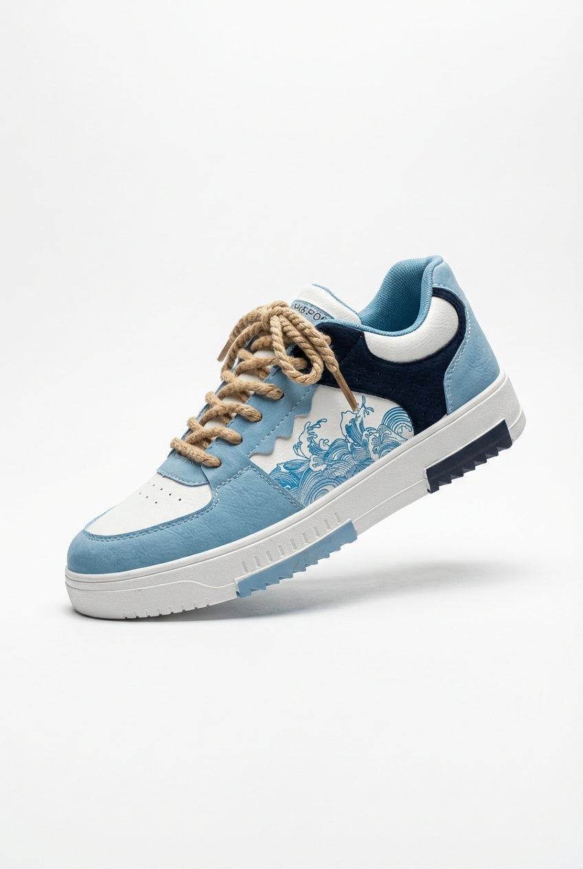 Liam | Artistic Wave Print Rope Lace Low-top Sneakers