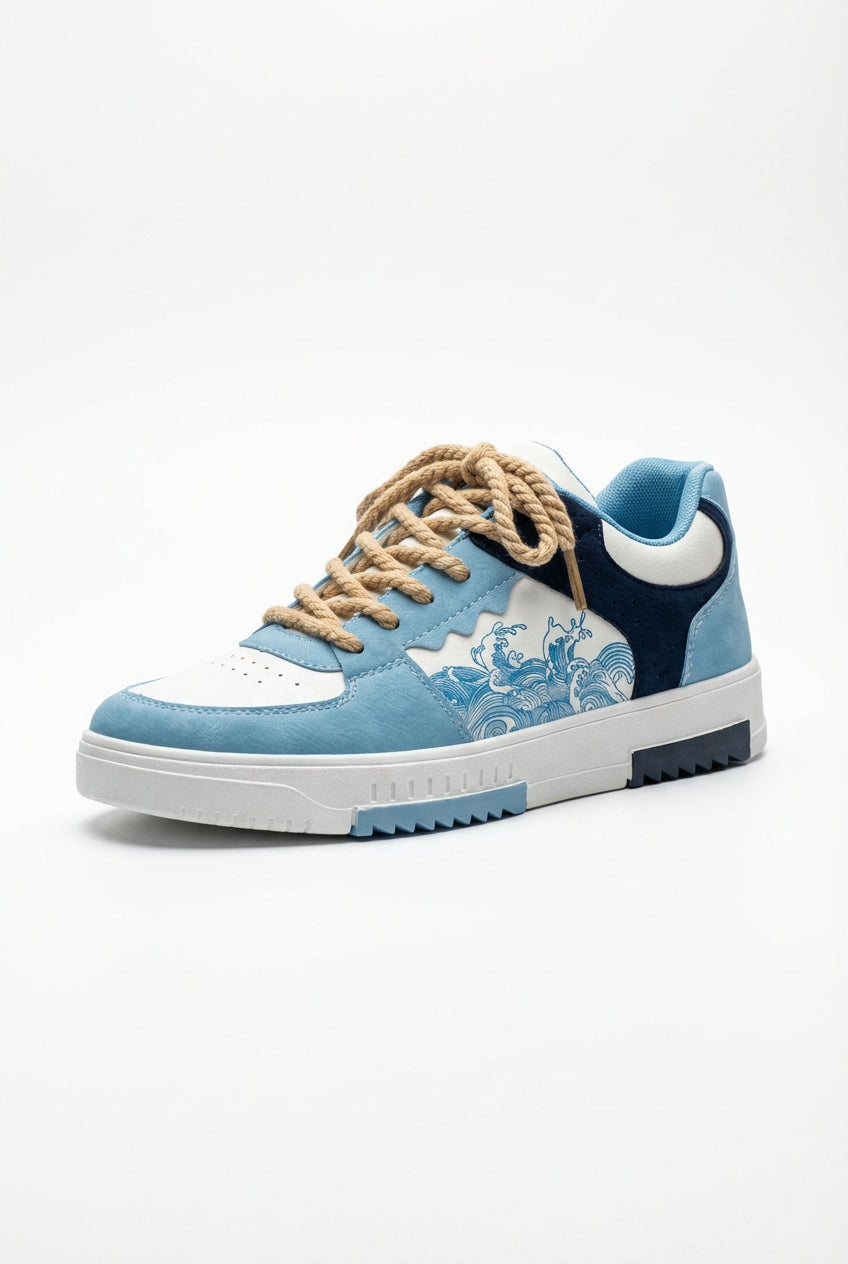 Liam | Artistic Wave Print Rope Lace Low-top Sneakers