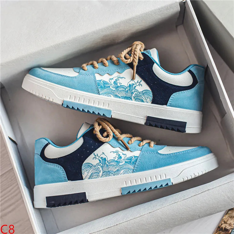 Liam | Artistic Wave Print Rope Lace Low-top Sneakers