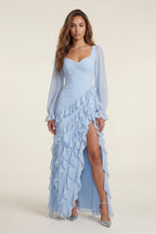 Elcevi | Asymmetric Ruffle Maxi Dress with High Slit For Women