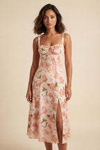 Elcevi | Floral Ruched Bust A-line Sundress with Front Slit For Women