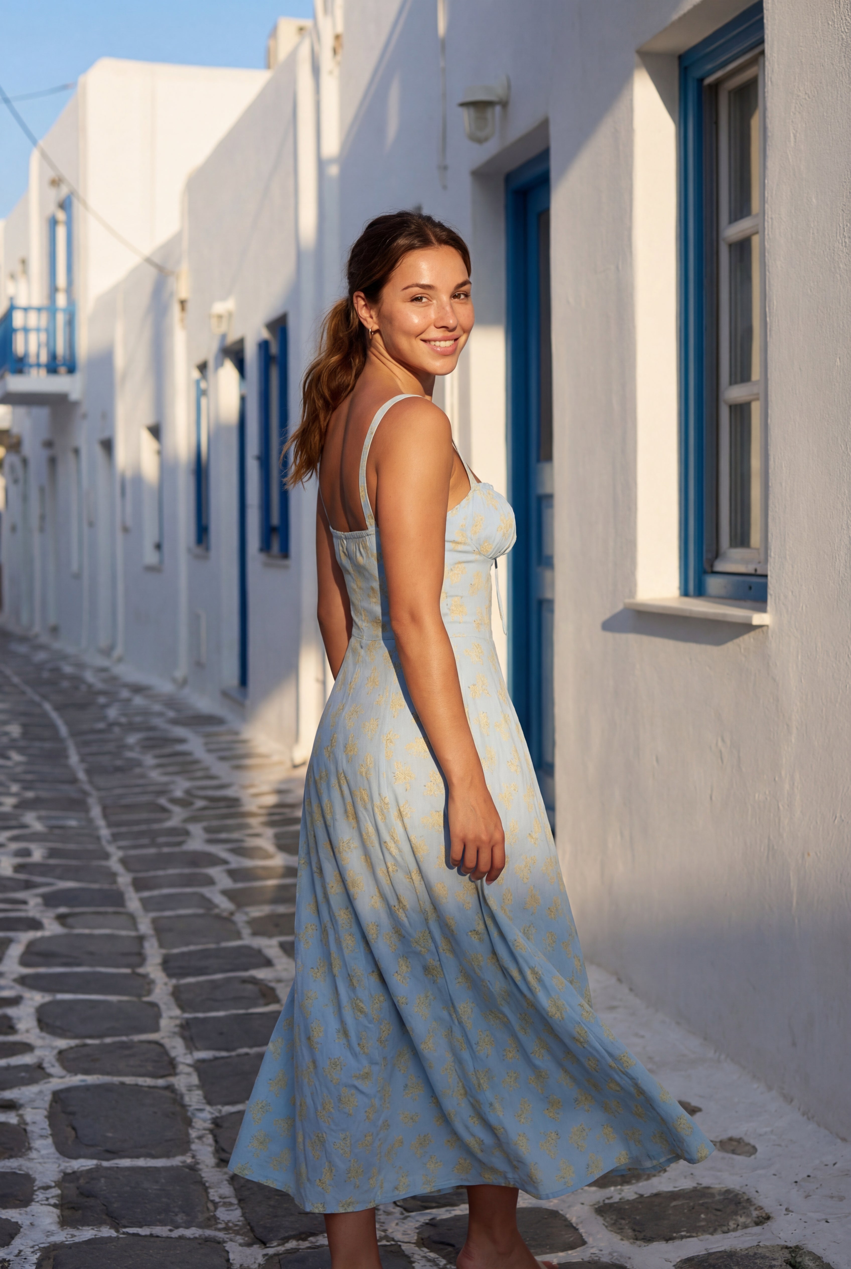 Elcevi | Floral Ruched Bust A-line Sundress with Front Slit For Women