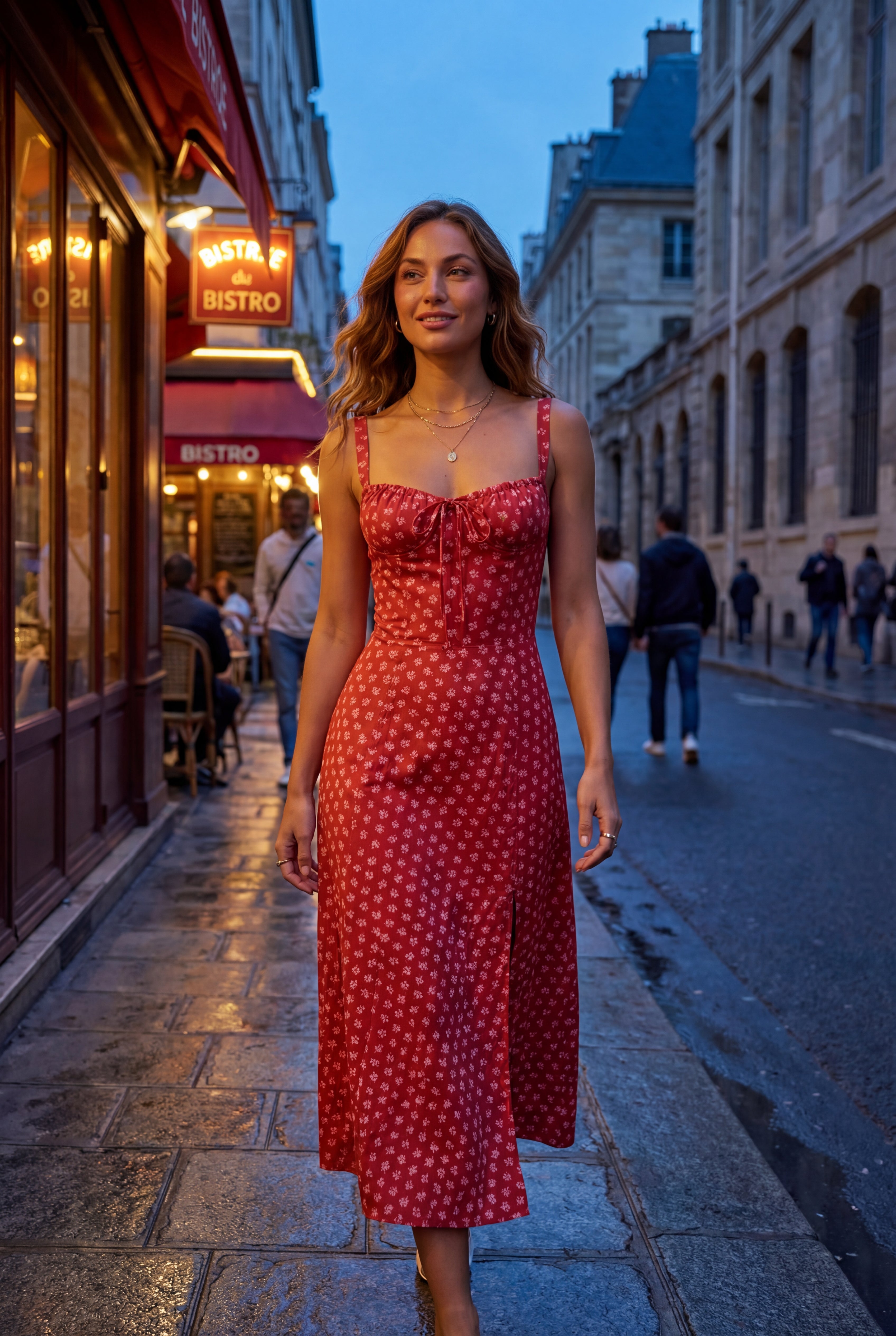 Elcevi | Floral Ruched Bust A-line Sundress with Front Slit For Women