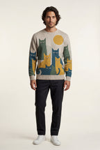 Abstract Cat Graphic Crew Neck Long Sleeve Sweater | James