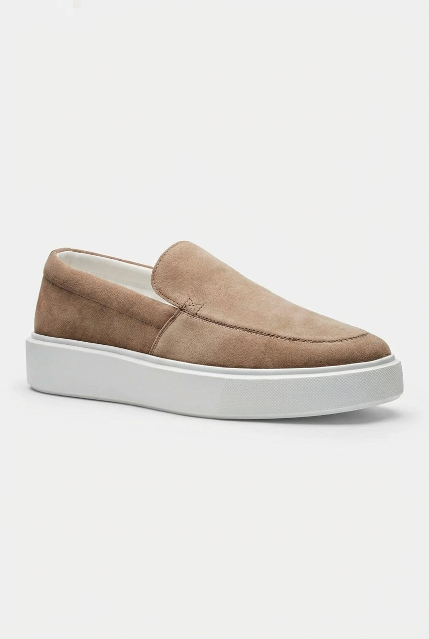 Liam | Beige Chunky Lug Sole Loafers Almond Toe Slip-on