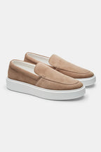 Liam | Beige Chunky Lug Sole Loafers Almond Toe Slip-on