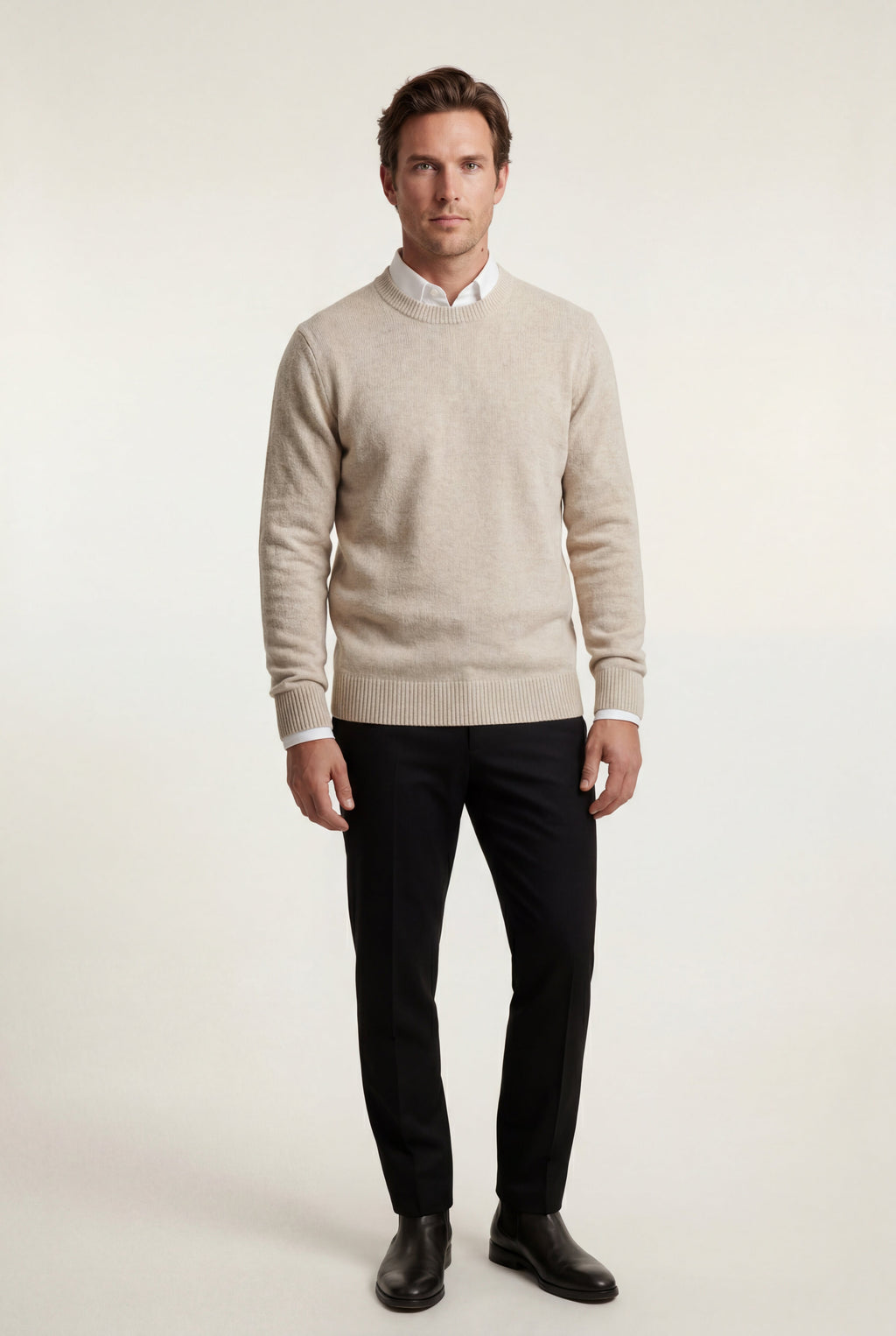 Classic Crew Neck Pullover Sweater with Ribbed Trim |  James