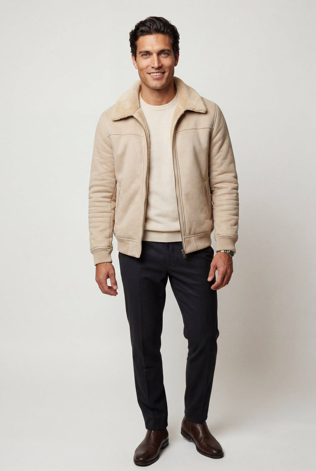 Gio | Collar Bomber Jacket with Ribbed Sleeves