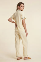 Lia | Contrast Piping Short Sleeve Pajama Set with Bow Waistband
