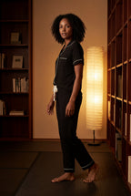 Lia | Contrast Piping Short Sleeve Pajama Set with Bow Waistband