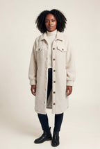 Kim | Cream Longline Button-front Teddy Coat with Chest Pockets
