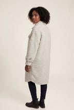 Kim | Cream Longline Button-front Teddy Coat with Chest Pockets