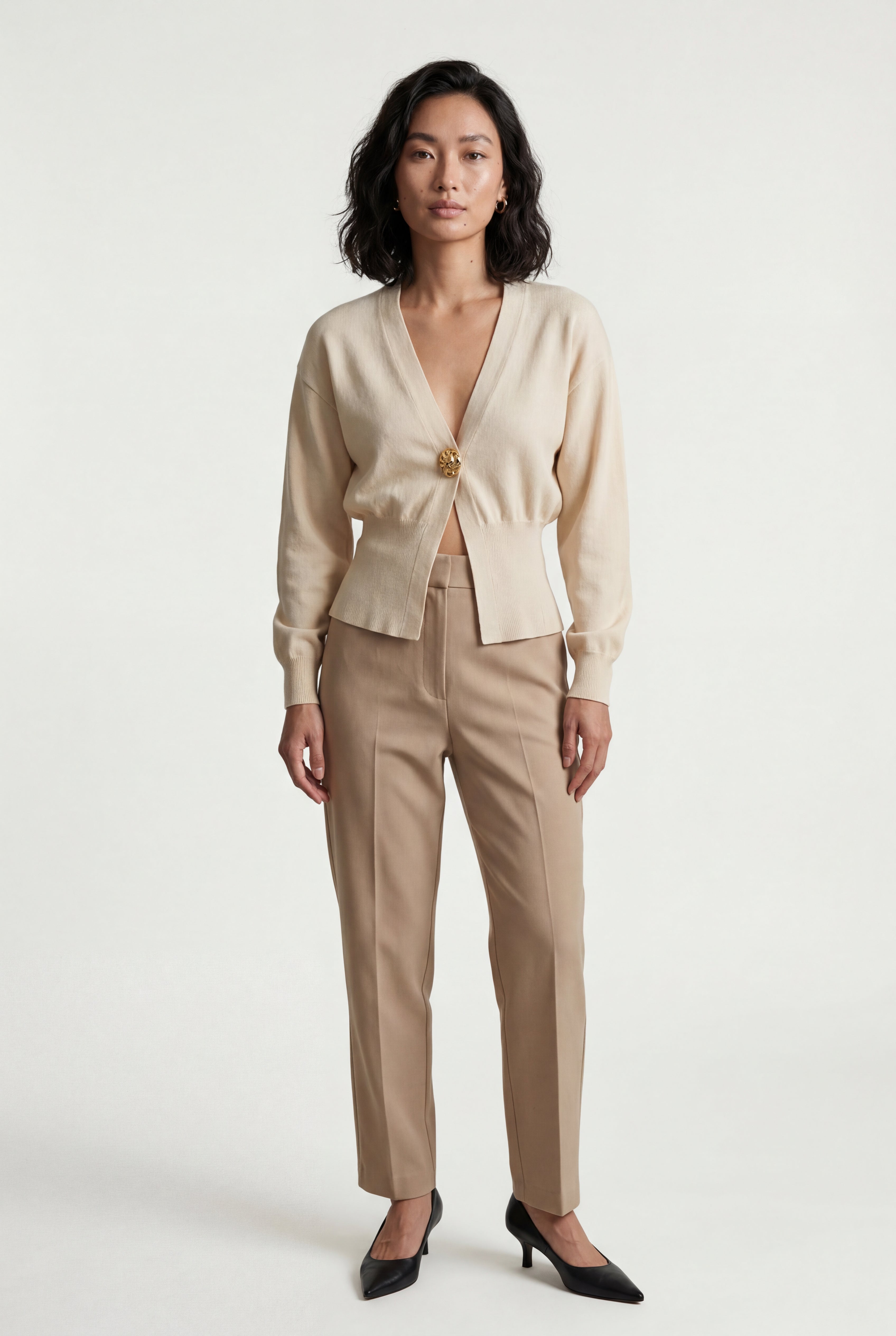 Deep V-neck Gold Button Cardigan Sweater | Senna