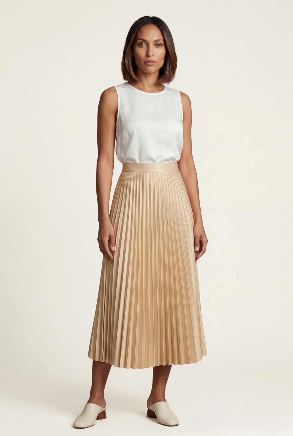 Alessia | High-waisted A-line Pleated Midi Skirt For Women