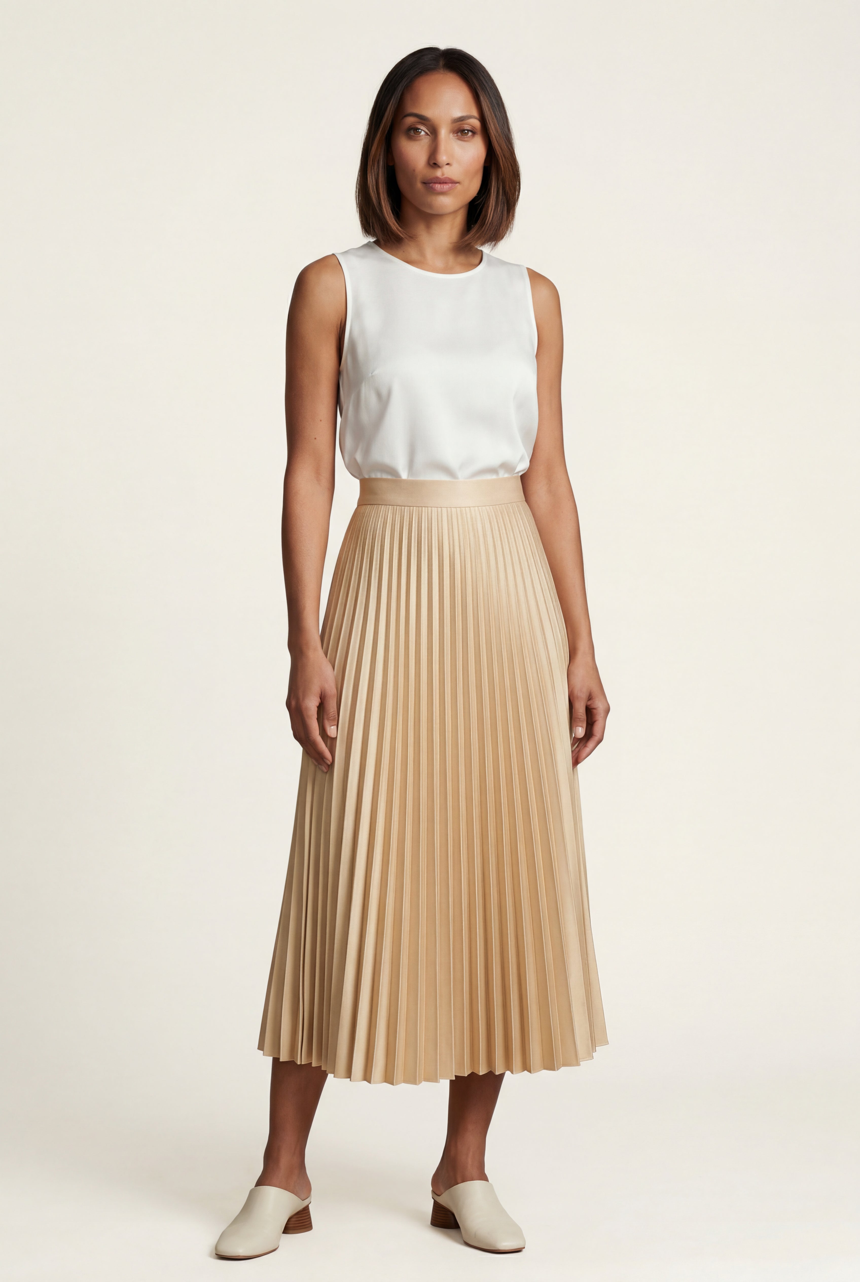 Alessia | High-waisted A-line Pleated Midi Skirt For Women