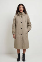 Hooded Snap Button Long Parka Coat with Adjustable Waist | Elcevi