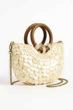 Lieke | Ivory Sculptural Mini Handbag with Wooden Handles