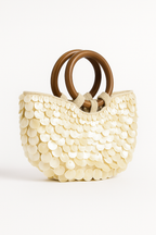 Lieke | Ivory Sculptural Mini Handbag with Wooden Handles