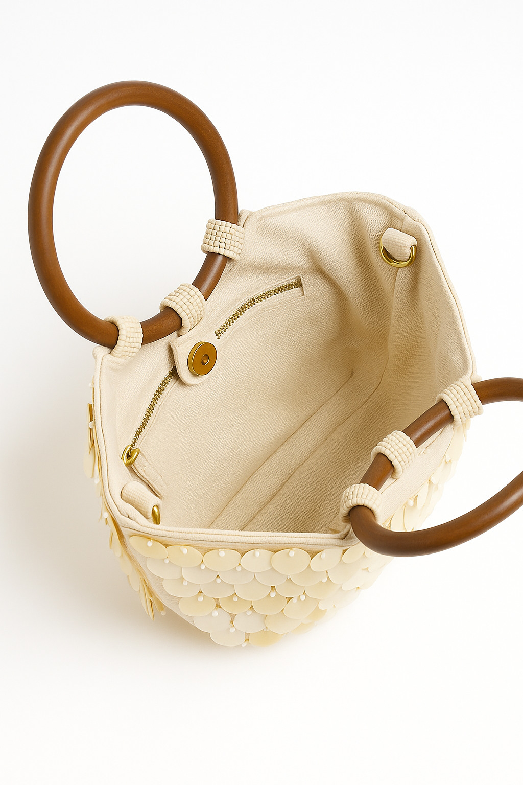 Lieke | Ivory Sculptural Mini Handbag with Wooden Handles