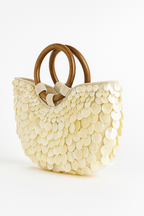 Lieke | Ivory Sculptural Mini Handbag with Wooden Handles