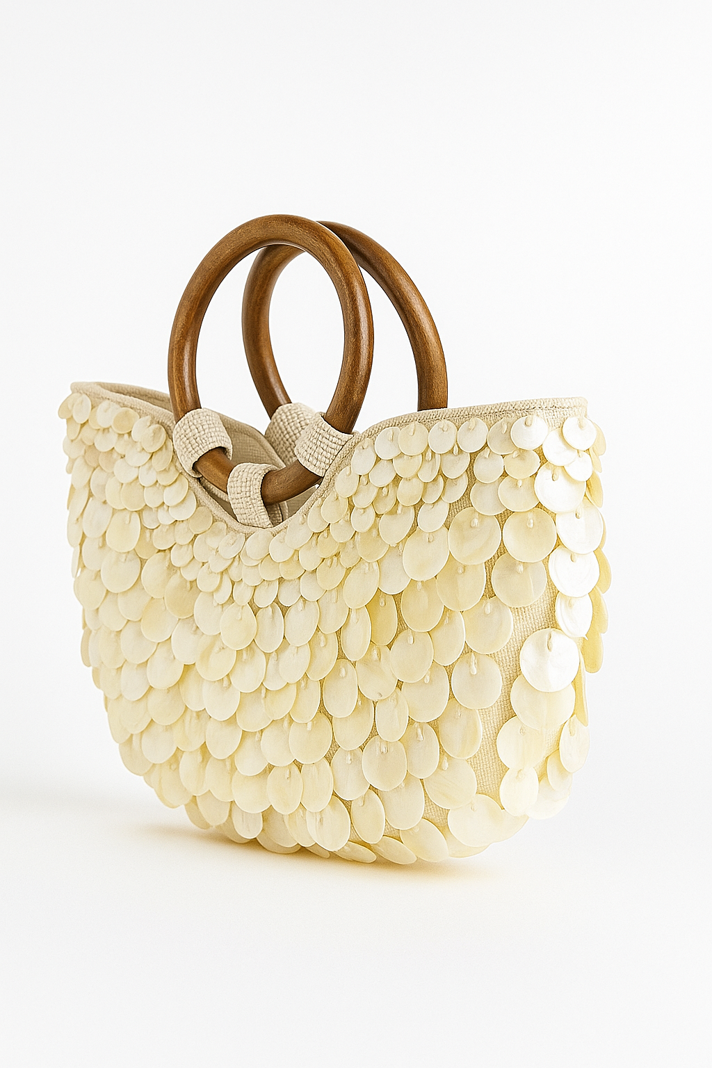 Lieke | Ivory Sculptural Mini Handbag with Wooden Handles