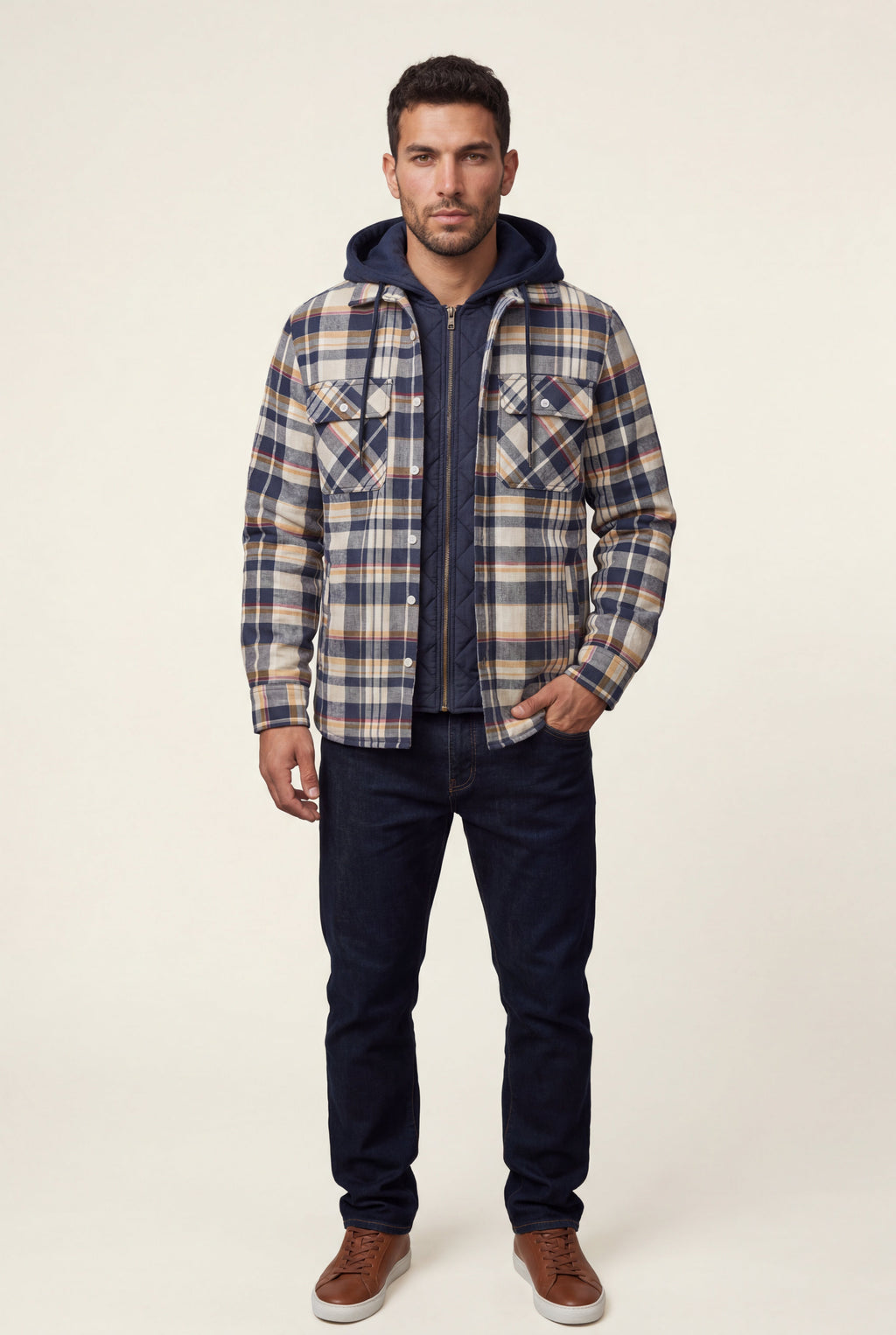 Liam | Large Check Pattern Hooded Flannel Jacket