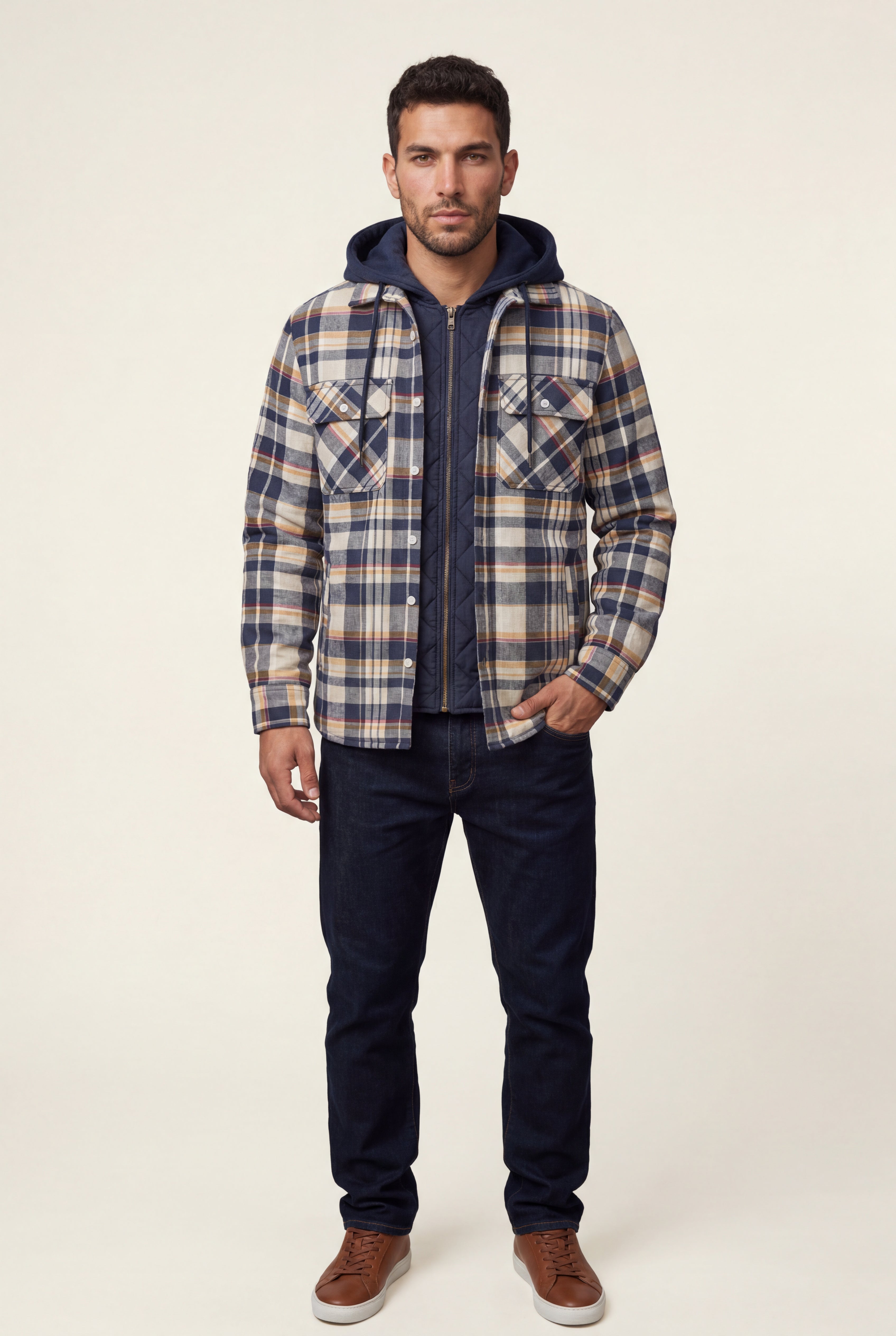 Liam | Large Check Pattern Hooded Flannel Jacket