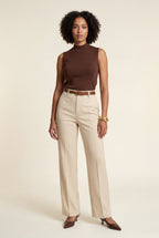 Lia | Light Beige High-waisted Straight-leg Tailored Trousers