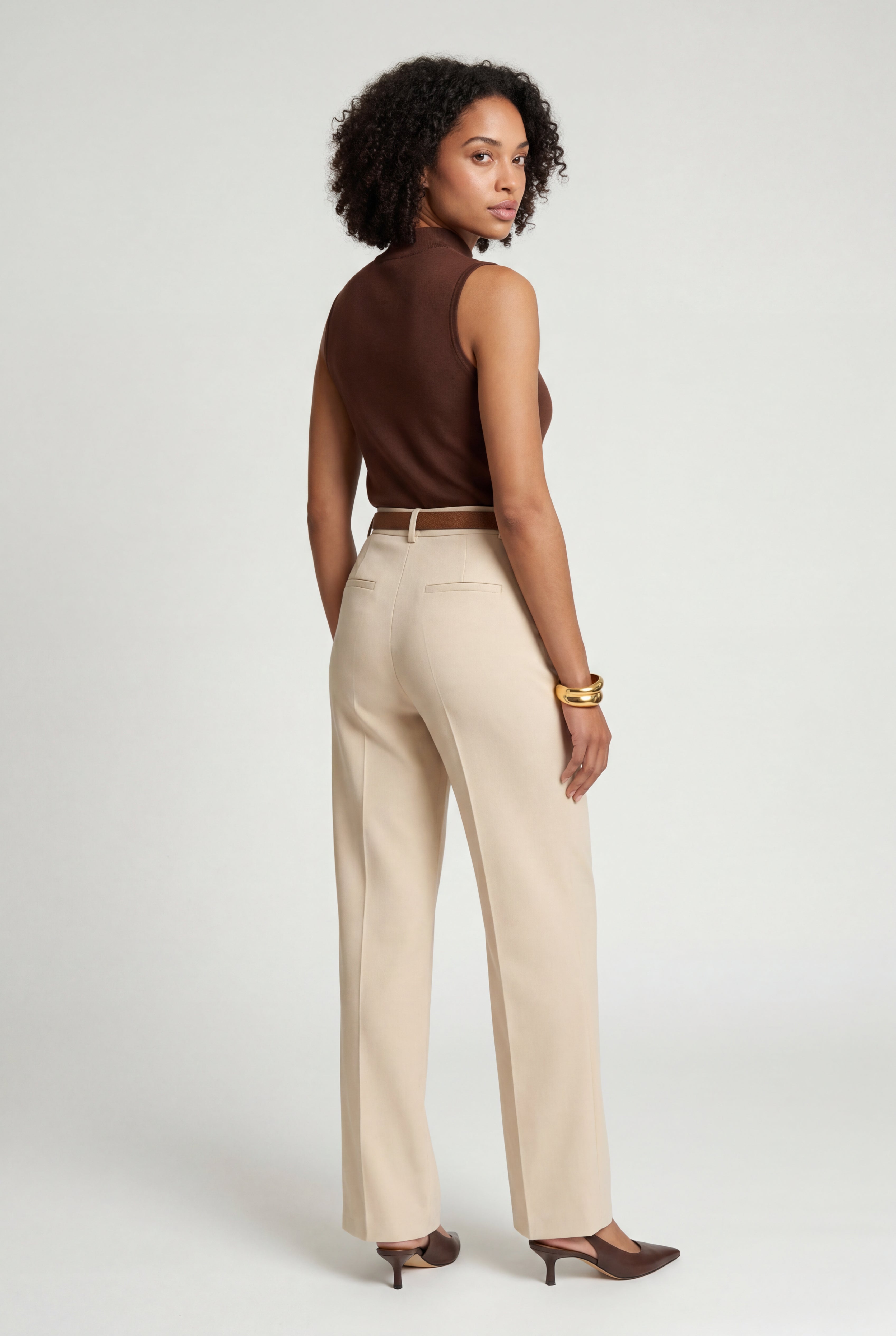 Lia | Light Beige High-waisted Straight-leg Tailored Trousers
