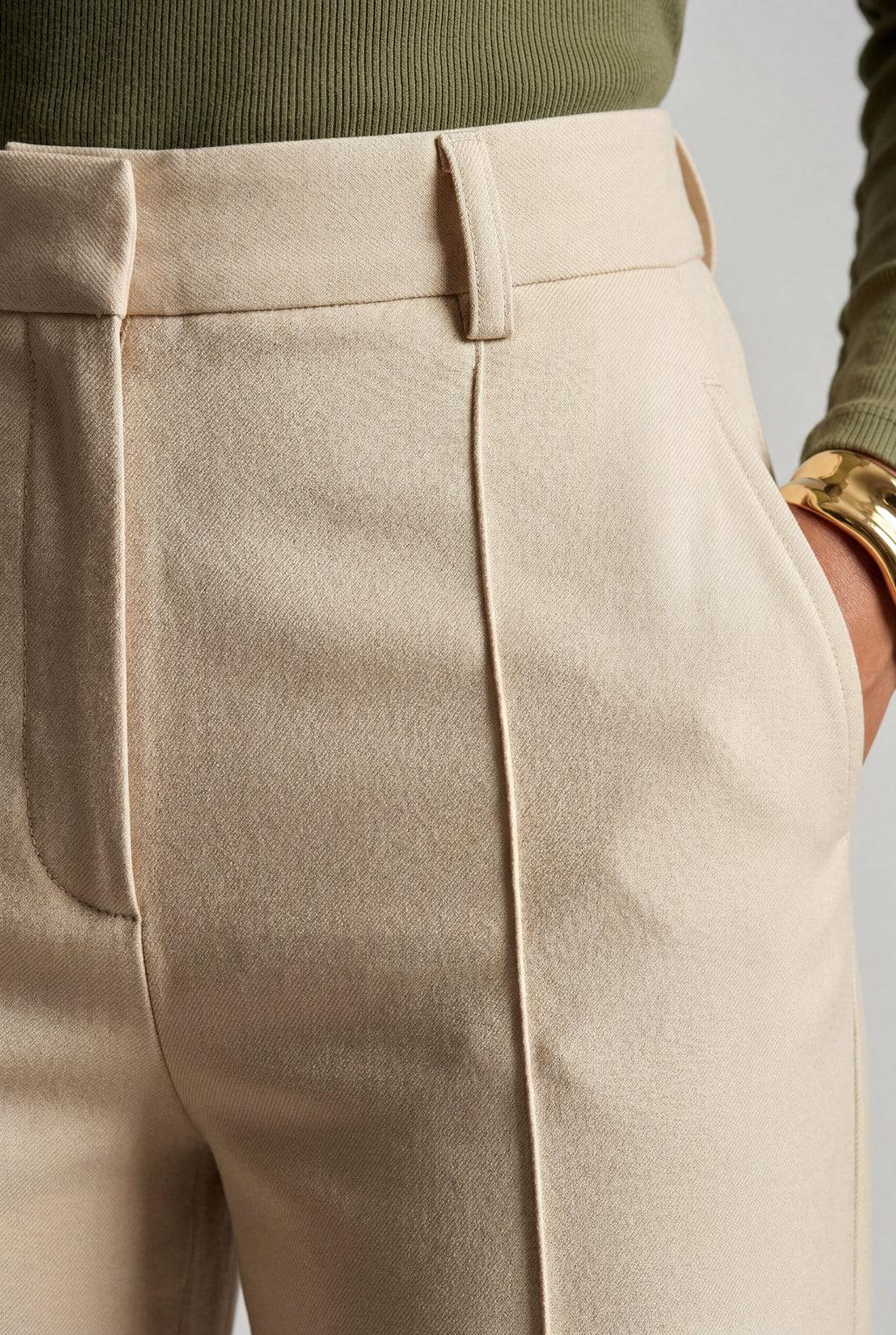 Lia | Light Beige High-waisted Straight-leg Tailored Trousers