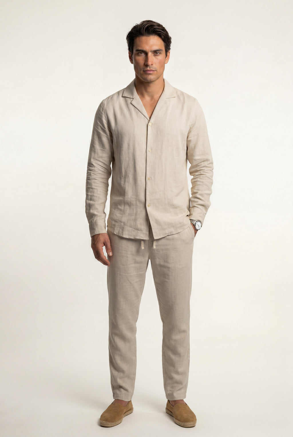 Liam | Natural Beige Relaxed Fit Shirt and Trouser Set