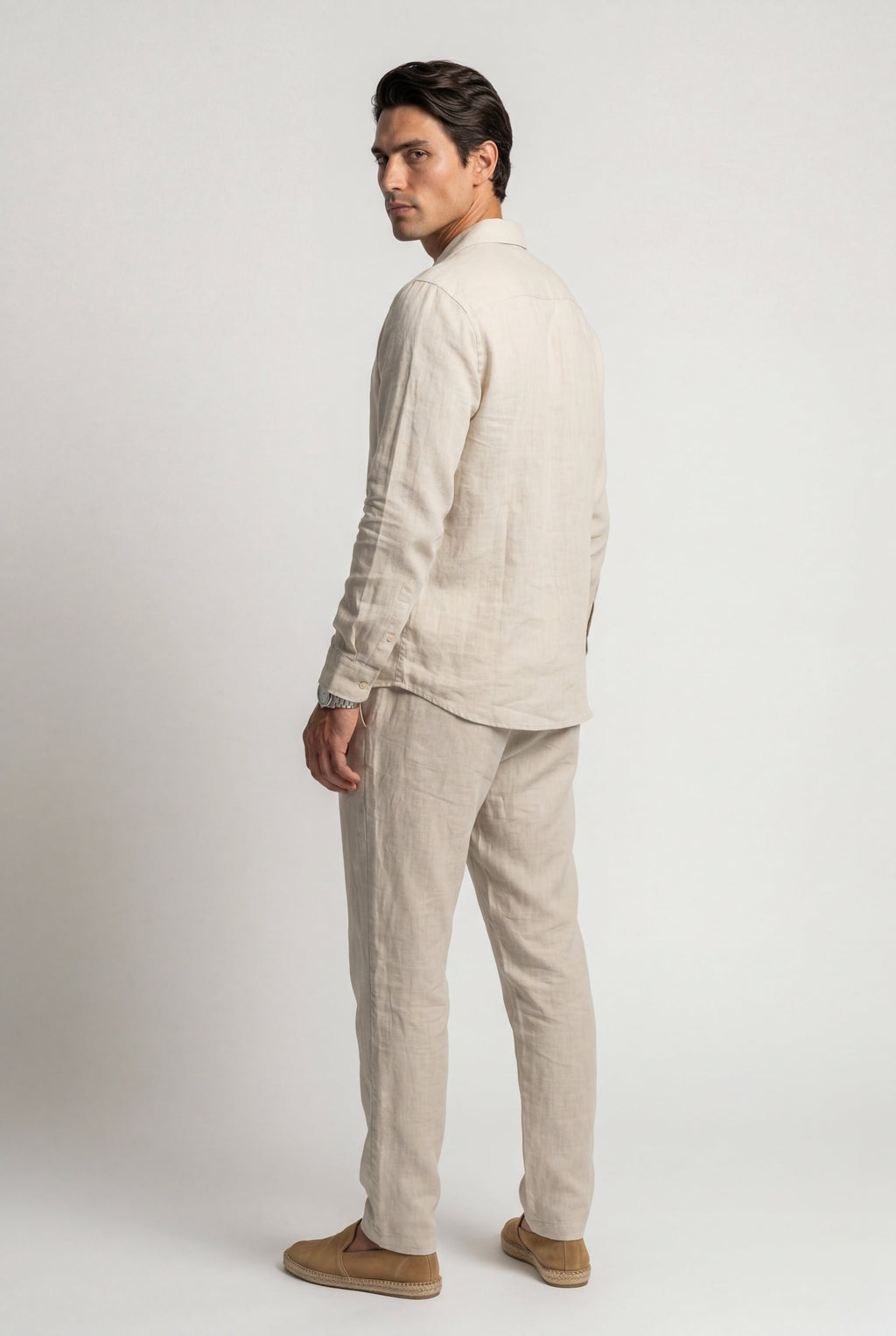 Liam | Natural Beige Relaxed Fit Shirt and Trouser Set
