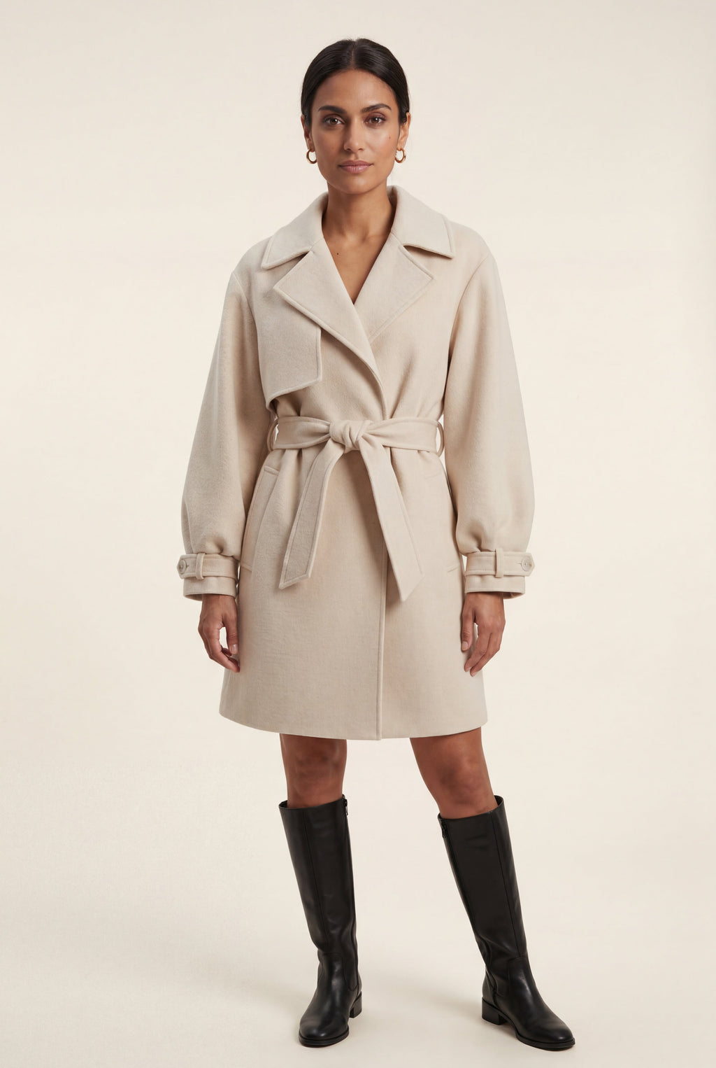 Oversized Lapel Belted Mini Trench Coat | Senna