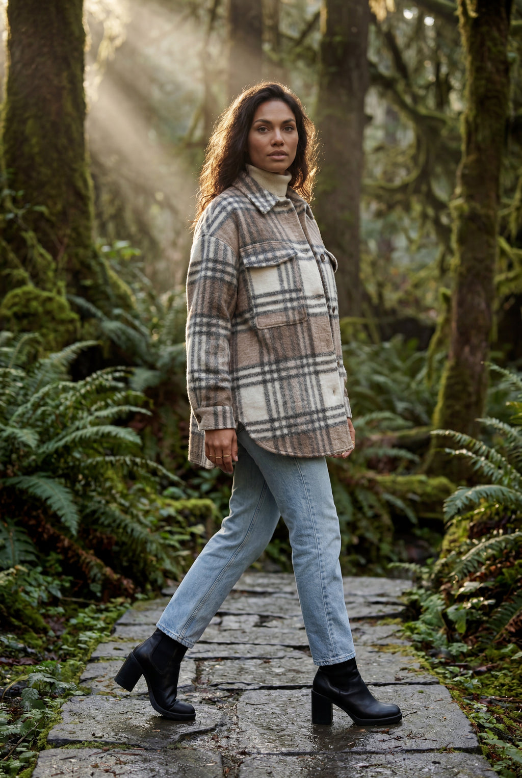 Kim | Oversized Plaid Shirt Coat with Patch Pockets