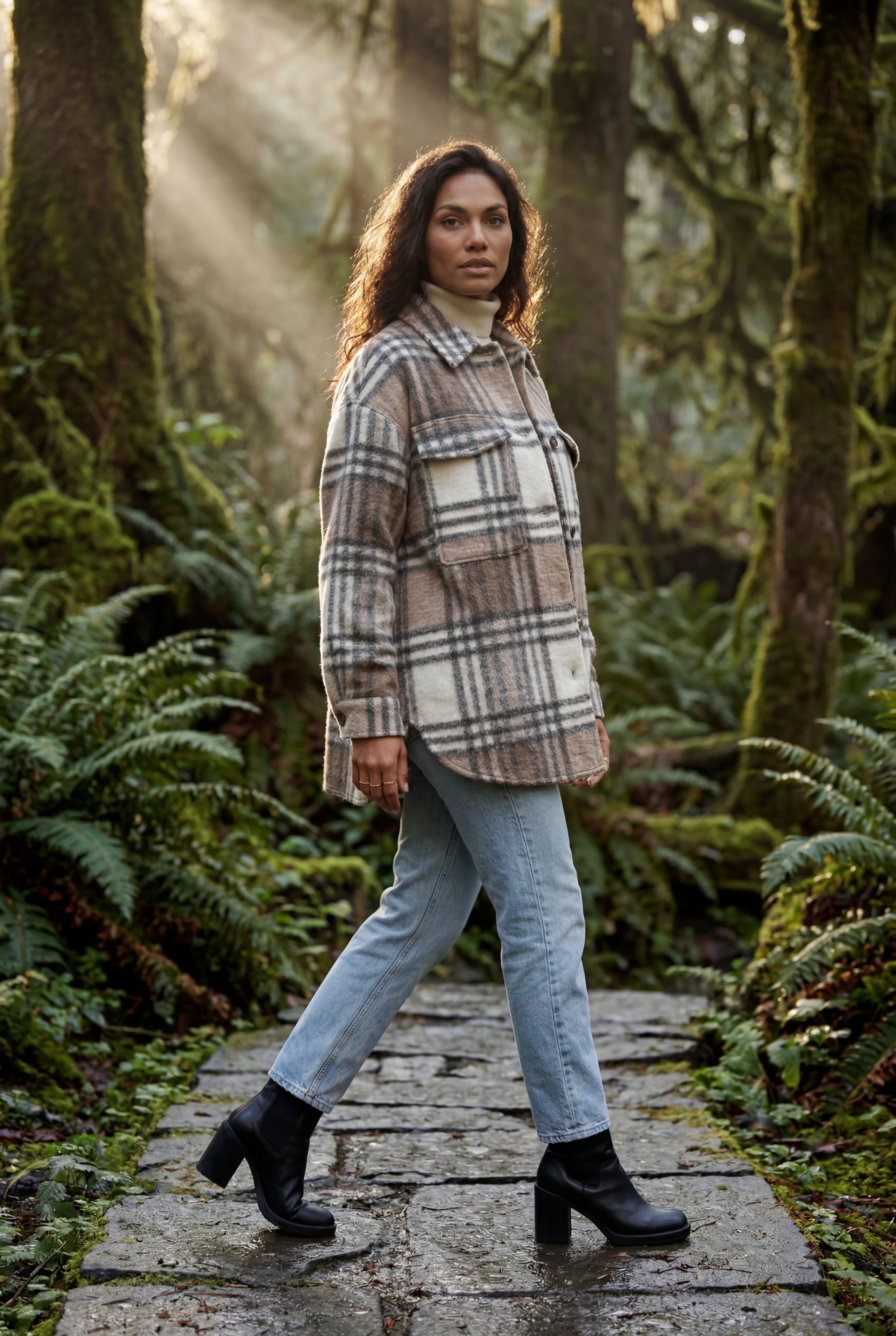 Kim | Oversized Plaid Shirt Coat with Patch Pockets