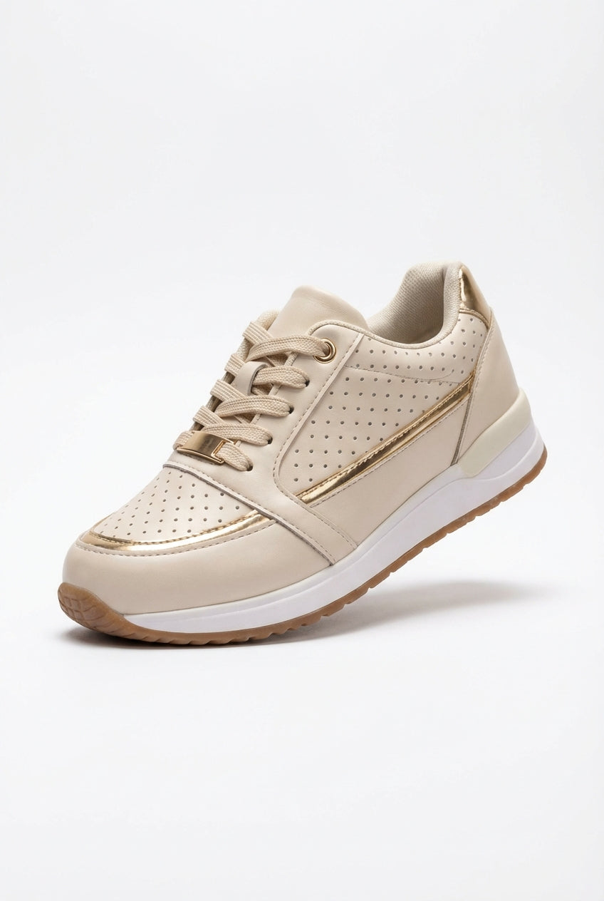 Lia | Perforated Metallic Trim Low-top Walking Sneakers