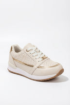 Lia | Perforated Metallic Trim Low-top Walking Sneakers