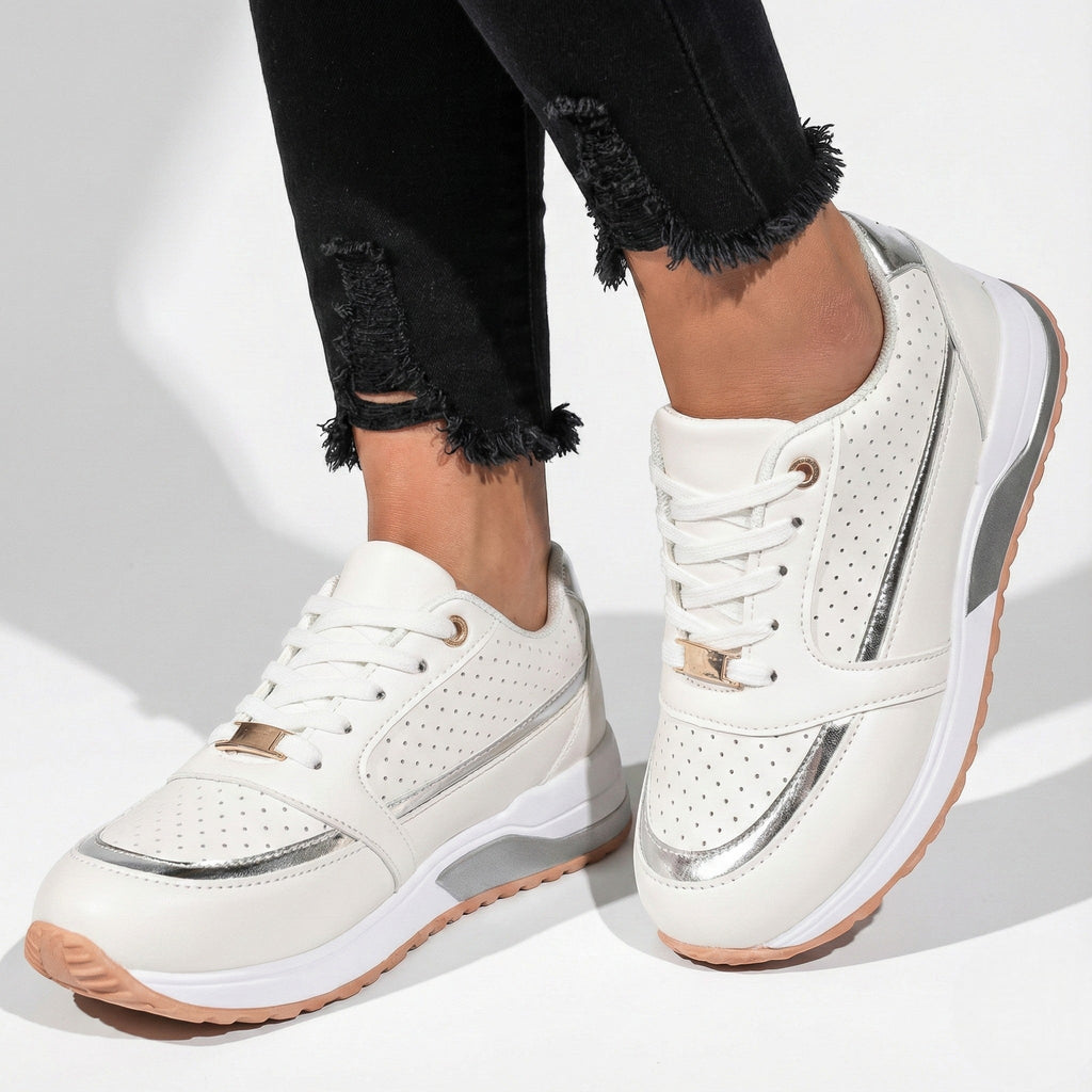 Lia | Perforated Metallic Trim Low-top Walking Sneakers