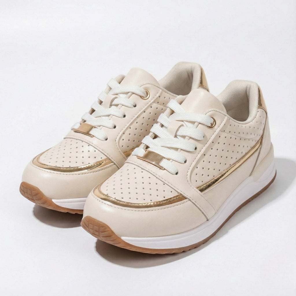 Lia | Perforated Metallic Trim Low-top Walking Sneakers