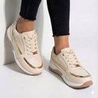 Lia | Perforated Metallic Trim Low-top Walking Sneakers