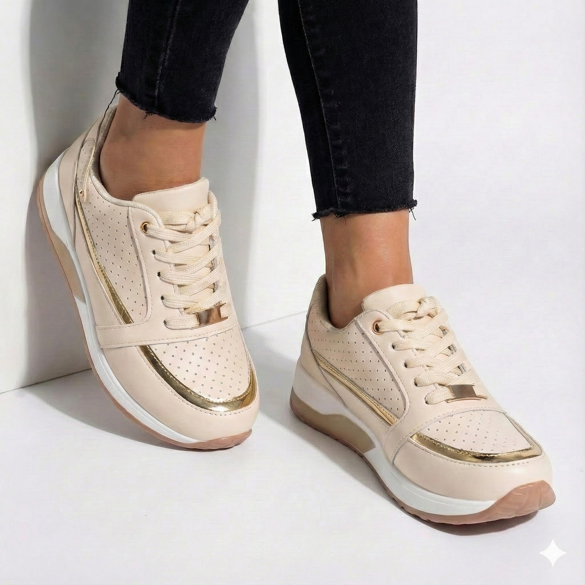 Lia | Perforated Metallic Trim Low-top Walking Sneakers