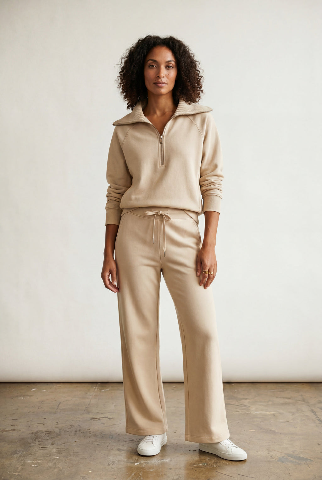 Lia | Wide-leg Zip Collar Lounge Set with Relaxed Pullover